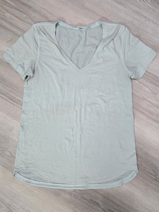 lululemon athletica Tops - Lululemon Love V-Neck T-Shirt Light green Striped Pattern Approximate Size 10